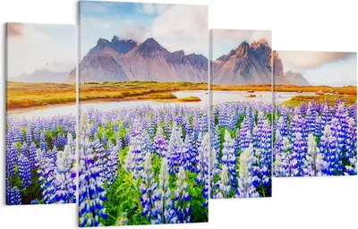 Produktbild von Bild auf Leinwand - Leinwandbild - Berge Wiese Blumen - 120x70cm - Wand Bild - Wanddeko - Leinwanddruck - Bilder - Kunstdruck - Wanddekoration - Leinwand bilder - Wandkunst - DL120x70-4114