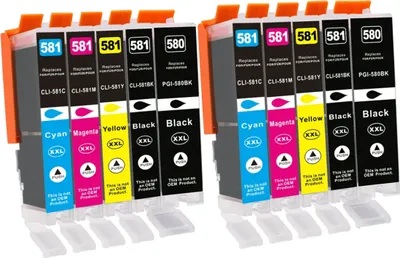 Two sets of printer ink cartridges are displayed against a white background.