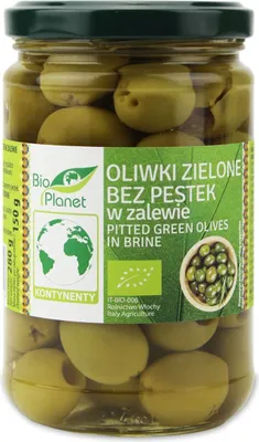 Produktbild von ENTKERNTE GRÜNE OLIVEN IN MARINADE  280 g (150 g) –  PLANET