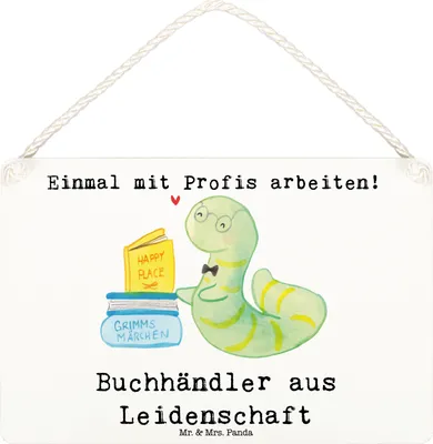 Produktbild von Mr. & Mrs. Panda holzbild Buchhändler Leidenschaft DIN A6 - Weiß - Geschenk, Türschild, Wandbild Holz, Buchhandlung, wandtafel, Witzig, Beruf, Schild, Spruch, Deko
