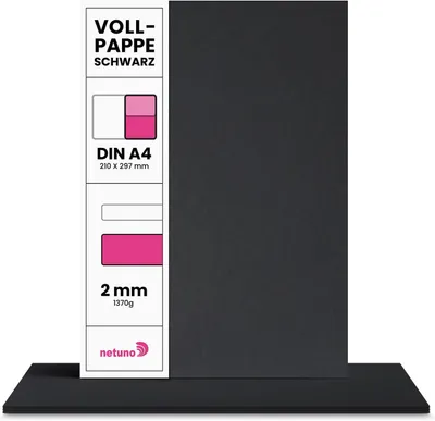 Zdjęcie produktu dla Czarny karton, 10 arkuszy, format A4 (21 x 29,7 cm), grubość 2 mm, idealny do kreatywnych prac ręcznych