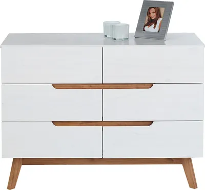 Produktbild von Sideboard Schubladenkommode in nordischen Design, Anrichte mit 6 Schubladen im skandinavischen Design, Kiefer massiv, weiß lackiert