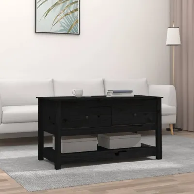 Produktbild von "2026 Promotion" Couchtisch Wohnzimmer - Kaffeetisch - Schwarz 102x49x55 cm Massivholz Kiefer - Sofatisch CC28697