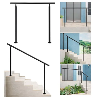Produktbild von Edelstahl Handlauf Geländer Schwarz für Treppen Eingangs Innen&Außen 150cm 0 Querstreben