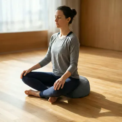Immagine prodotto di Cuscino da meditazione a forma di mezzaluna, imbottito con gusci di grano saraceno, dimensioni 40 x 14 cm, ideale per lo yoga