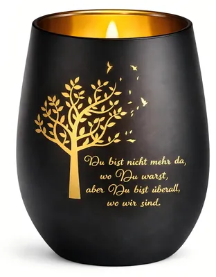 Produktbild von Trauerlicht - Mit Spruch aus schwarzem Glas - Windlicht für Gedenkfeiern - Schwarz
