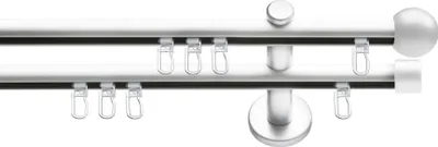 Produktbild von SN Deco Gardinenstange Innenlauf Straßburg, 19 mm, 2-läufig, Stahl, Komplett-Set mit Ringen, Profilträger, 160 cm, weiß