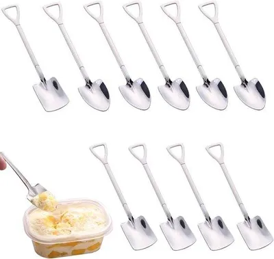 Obrázek produktu pro Sada 10 kusů nerezových lžic na zmrzlinu a dezerty, kreativní mini lopatky na zmrzlinu, pudink a ovoce, ideální na oslavy i pro domácí použití