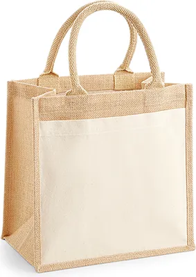 Produktbild von Westford Mill W426 | Baumwolle Pocket Jute Midi Tote 30 x 30 x 19 cm - Farbe: Natural - Größe: One Size