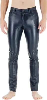 Obrázek produktu pro RICANO Blue Slim Fit Pants Lamb Leather Pants Pánské kožené džíny Bavaria Blue, W34/L36