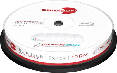 Produktbild von PRIMEON BD-Rohling BD-R 25GB 2-10x Cakebox 10 Stück printable ultragloss