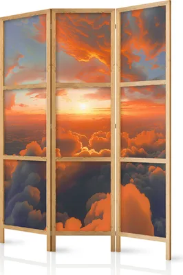 Produktbild von 3-teiliger Einseitiger Vlies Japanischer Paravent - When Dawn Tickles the Clouds: A Spectacle of Colors on the Morning Sky 135x172 cm Muster b-H-10038-bh-a