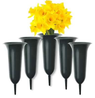 Produktbild von Trichter Grab-Vasen mit Erdspieß frostsicher 5er Set grün 26 cm