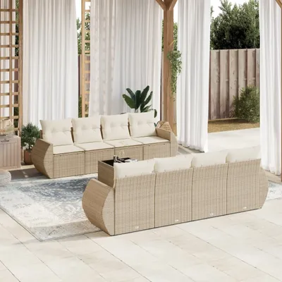 Produktbild von 9-tlg. Garten-Sofagarnitur mit Kissen Beige Poly Rattan 3221147