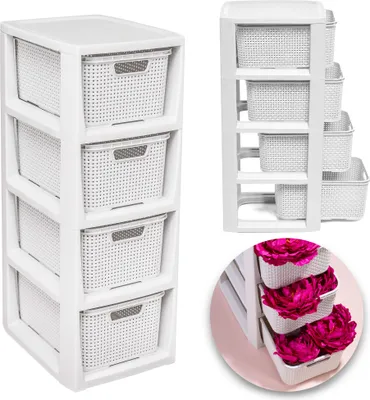 Produktbild von Regal in Rattan Design 4 Körben Ständer für das Bad Schränke 4x7 L