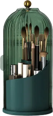 Produktbild von Make-up-Pinselhalter-Organizer mit Deckel, 360 Grad drehbar, große Kapazität, Make-up-Organizer, staubdichte Aufbewahrungsbox für Kosmetika auf der Arbeitsplatte