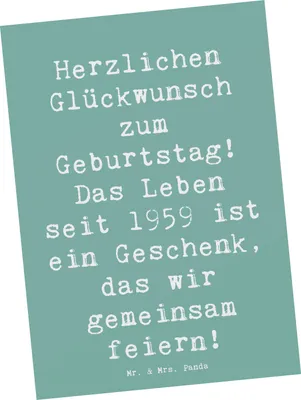 Produktbild von Mr. & Mrs. Panda Postkarte Spruch 1959 Geburtstag - Meeresbrise - Geschenk, gemeinsam feiern, Ansichtskarten, Grußkarte, Geschichte, Glückwunsch, Alter, Ansichtskarte