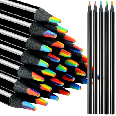 Produktbild von Buntstifte 7 in 1 Regenbogenstifte 12 Stück vorgespitzt Schwarz für Kinder