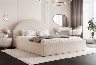 Produktbild von BESILIO Polsterbett mit Bettkasten 120 slim Velora - Bett mit Rahmen, runde Formen - Boucle Stoff - Beige & Quelle 3