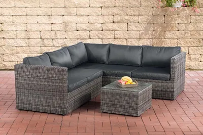 Immagine prodotto di CLP  Set divano ad angolo Liberi 5 mm Set divano ad angolo in polyrattan grigio screziato Colore del rivestimento: antracite