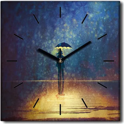 Produktbild von Coloray Uhr auf Leinwand 30x30 cm Wand Uhr Dekoration Wohnzimmer Segeltuch schwarze Hände -Frau Regenschirmnacht