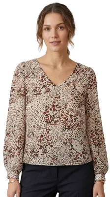 Produktbild von Vila Sunara Damen V-Ausschnitt gerade beige Bluse mit Druck M