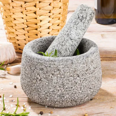 Produktbild von Granitmörser mit Stößel Steinmörser für Kräuter und Gewürze (ØxH) ca. 13 x 8 cm