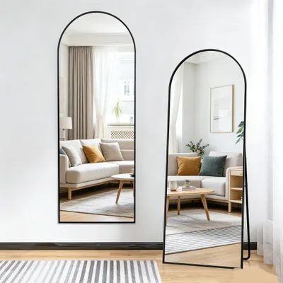 Immagine prodotto di INONEFT, specchio a figura intera, 164 x 54 cm, specchio da terra curvo, cornice in lega di alluminio, vetro temperato, colore nero