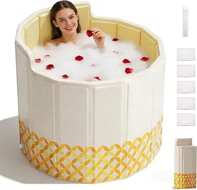Produktbild von Faltbare Badewanne & Eisbaden Tonne, 80cm Tragbare Mobile Badewanne für Heiß- und Kaltbäder für kleine Badezimmer Dusche Outdoor SPA & Wellness Eisbad/Eiswanne für Erwachsene Sitzbadewanne