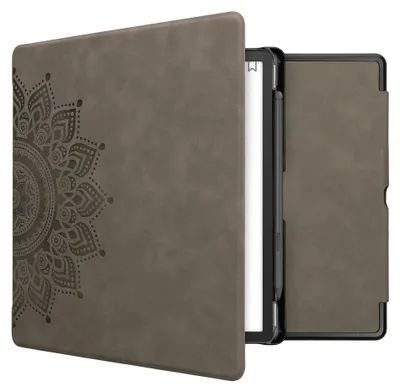 Produktbild von kwmobile Schutzhülle für Amazon Kindle Scribe (2022/2024) Hülle - eReader Case aus Kunstleder mit Auto Sleep Funktion - Aufgehende Sonne mit Grau