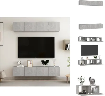 Image de vidaXL Armoires TV 4 pcs. Gris béton 80x30x30 cm Bois composite - Meubles TV