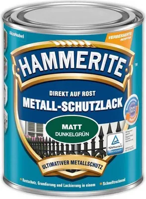 Produktbild von Hammerite Metall-Schutzlack Matt, Fertig gemischt, Zaun, Möbel, Treppe, Fenster, Metall, Nicht-eisenhaltiges Metall, Matte Oberfläche, Grün, 10 m²/L, Dunkelgruen