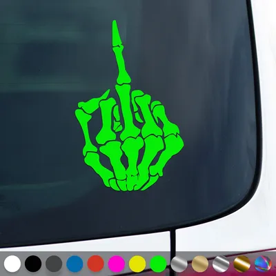 Produktbild von PantherPixel Skelett Mittelfinger Aufkleber Knochen Stinkefinger Sticker Auto Geschenkidee Farbe Neon-Grün