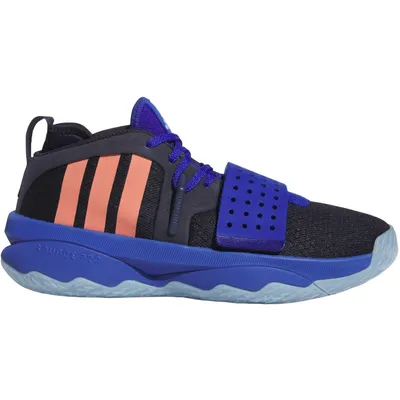 A side view of a single Adidas basketball shoe.