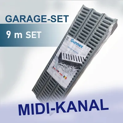 Produktbild von 3x Entwässerungsrinne MIDI-KANAL GARAGE-SET Komplett 9m KIT DAKOTA GUNNEX