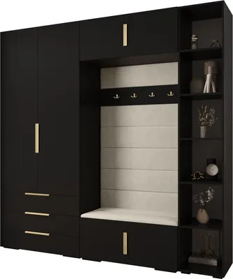 Produktbild von MEBLE KRYSPOL Inova 1 Möbelset Garderobe, 236,7x240x47cm - Schwarz, Manila 02, Gold