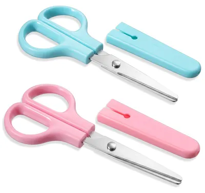 Bastelschere 2er-Set mit Schutzkappe, 12,5 cm, rostfrei, blau-rosa