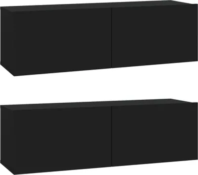 Produktbild von vidaXL TV-Wandschränke 2 Stk. Schwarz 100x30x30 cm Holzwerkstoff