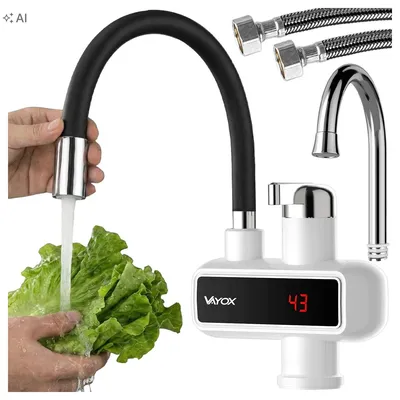 Produktbild von Vayox Küchenarmatur Durchlauferhitzer VA0230, Anzeige, flexibler Auslauf schwarz, 3000W, Weiß