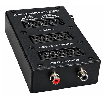 Produktbild von ORSEM SCART Umschaltbox 2-Fach AV Wählschalter mit Stereo Cinch Audioausgang für Audio/Video, Scart-Switch kompatibel TV, DVD, VCR, Konsole Schwarz