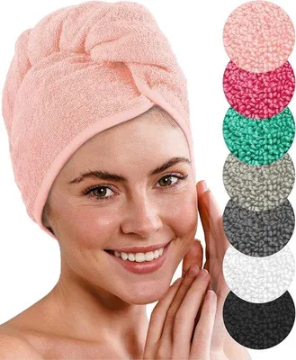 Produktbild von Famanu Haarturban-Set aus 2 Baumwollturbans mit Knoten und 8 Haargummis – Rosa