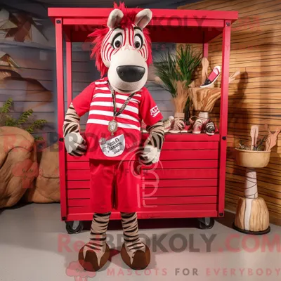 Produktbild von Rotes REDBROKOLY Zebra-Maskottchenkostüm mit Cargo-Shorts und Ohrringen