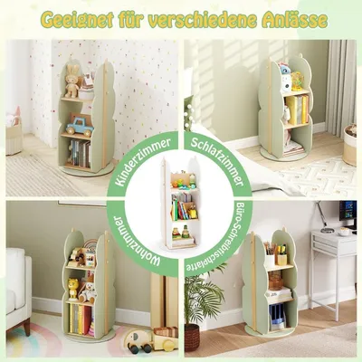 Immagine prodotto di Libreria girevole per bambini, 3 livelli, 5 ripiani aperti, verde