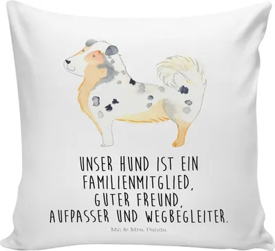 Produktbild von Mr. & Mrs. Panda Kuschel Kissen Hund Australien Shepherd - Weiß - Geschenk, Sofakissen, für sofa, Sprüche, kuschelkissen 40x40, Spruch, Couchkissen, Polsterkissen