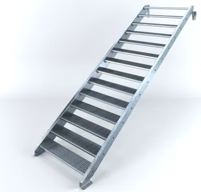 Produktbild von Stahltreppe 14 Stufen bis Höhe 280 cm, Laufbreite : 120 cm kein Geländer ST 3 (31 / 9 mm schmal)