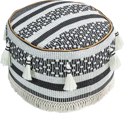 Produktbild von Dehner Pouf Livia, mit EPP-Perlenfüllung, Ø 35 cm, Höhe 20 cm, Baumwolle/Polyester/Viskose/Styropor, schwarz/weiß