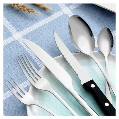 Produktbild von 36-teiliges Besteckset mit Steakmessern für 6 Personen, Edelstahl-Besteckset für Haus und Küche, Hochglanzpoliert, Spülmaschinenfest