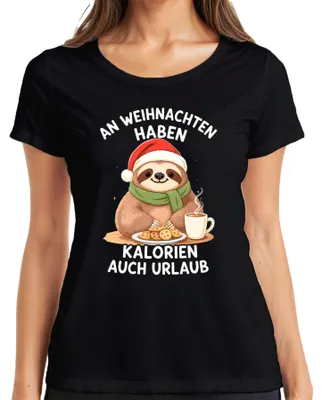 Zdjęcie produktu dla Calories Have Holiday Sloth Christmas Cookie Gift Ladies T-Shirt, Czarny, L