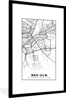Produktbild von MuchoWow® Gerahmtes Poster Karte - Neu-Ulm - Stadtplan 60x90 cm - Poster mit Schwarzem Bilderrahmen Wandposter Rahmen Foto Bilder - Dekoration - Wandposter Wohnzimmer - Hochwertig