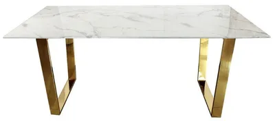 Produktbild von Casa Padrino Luxus Esstisch Weiß / Gold 160 x 80 x H. 75 cm - Esszimmer Tisch mit Kunstmarmor Tischplatte - Esszimmer Möbel - Luxus Möbel - Luxus Einrichtung